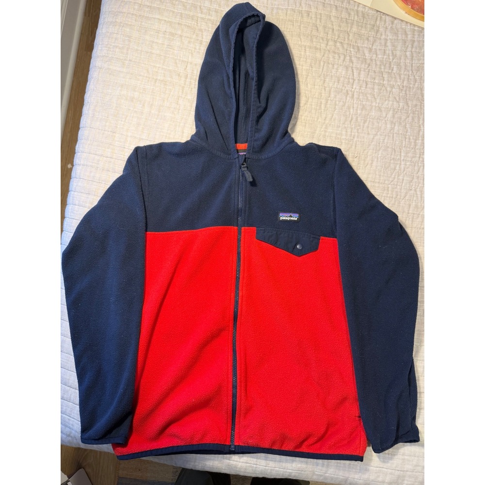 Patagonia Kids Synchilla Fleece Hoody Navy Red Colorblock Full Zip Size M 10